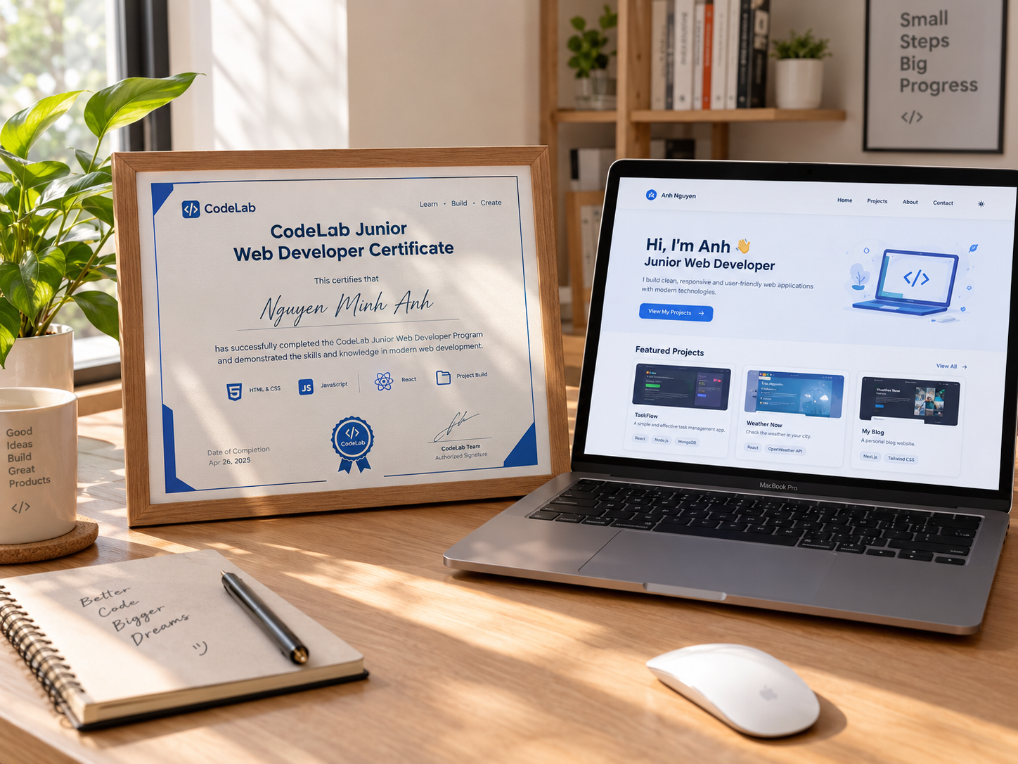 Chứng chỉ CodeLab Junior Web Developer Certificate cùng Portfolio học viên